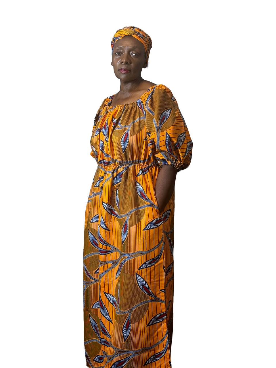 Yellow African Print Dress Fit sizes 12-24