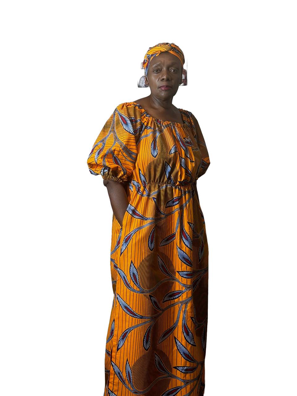 Yellow African Print Dress Fit sizes 12-24