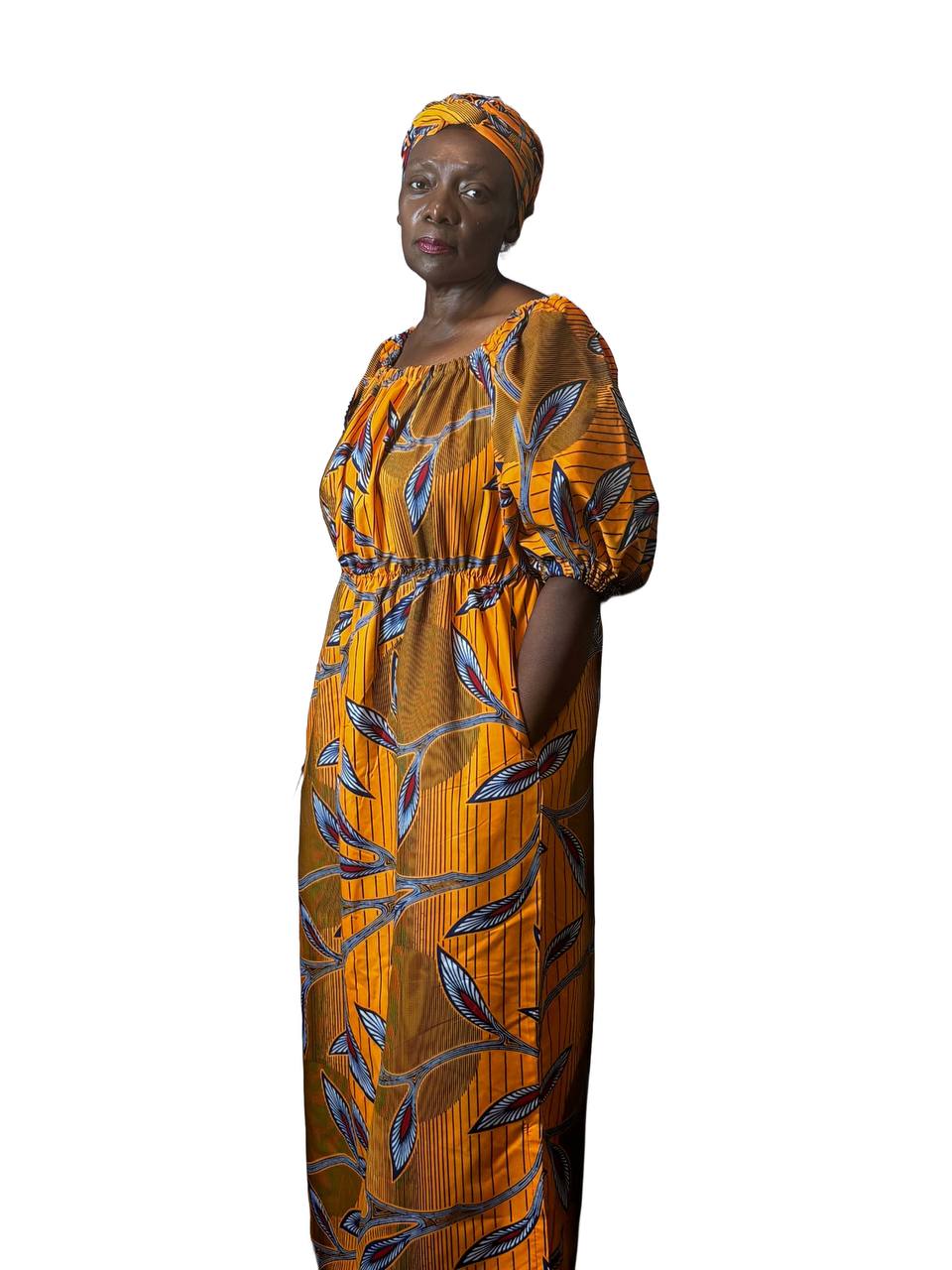 Yellow African Print Dress Fit sizes 12-24